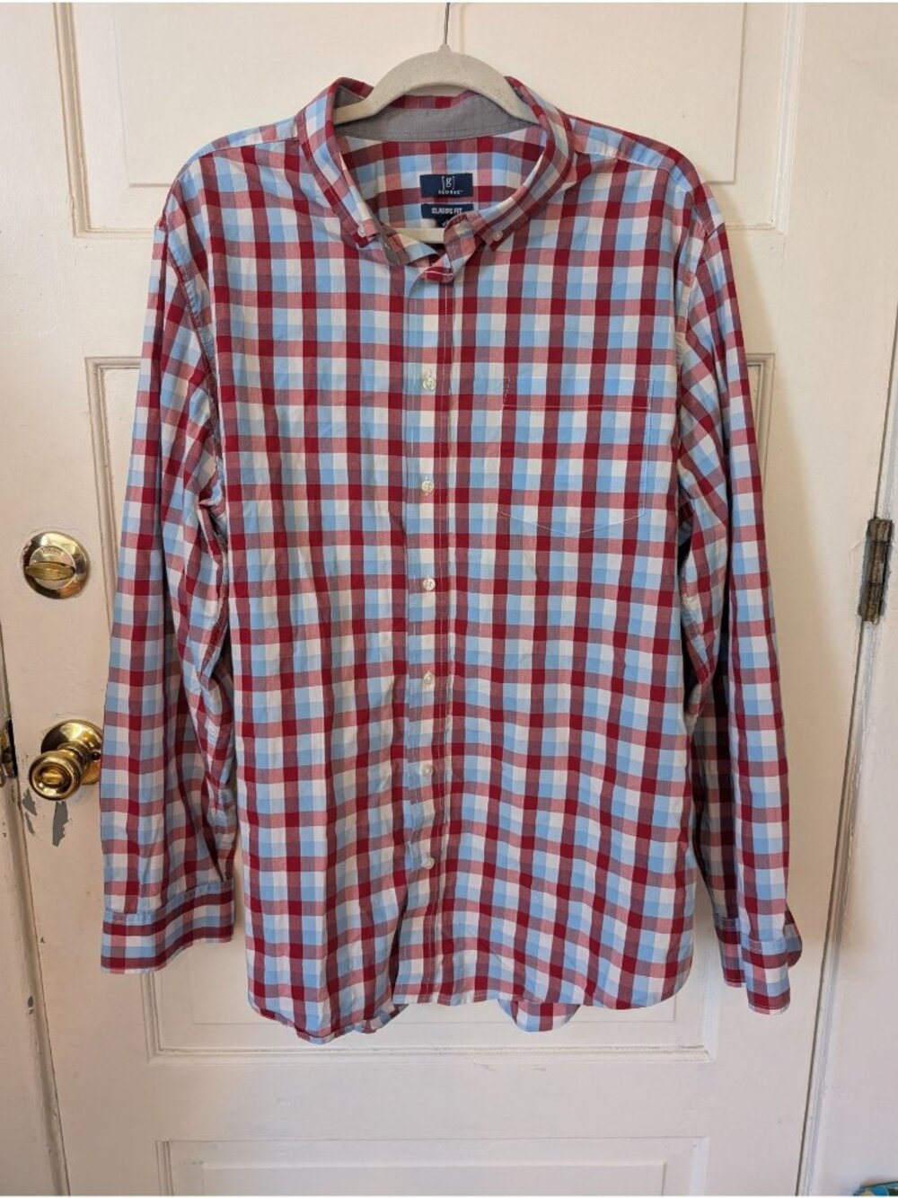 Men's George Classic Fit Button-down Shirt Size 2XL Red White Blue Preppy